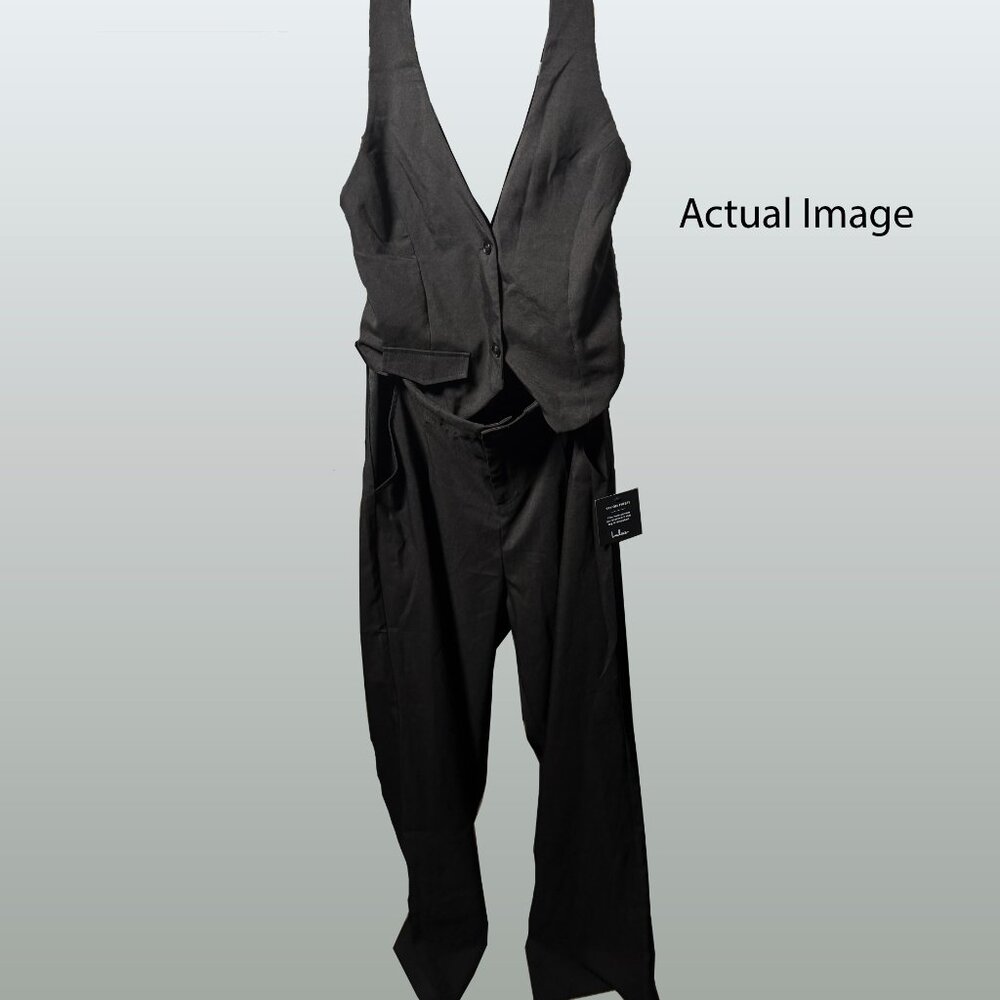 Lulu's Black Sleeveless Halter Vest Straight Leg Jumpsuit XL NWT - Picture 3 of 3